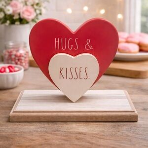 Rae Dunn Super Cute Double Metal Hearts ‘HUGS & Kisses’ - Used As Display